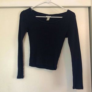 Navy blue long sleeve crop top